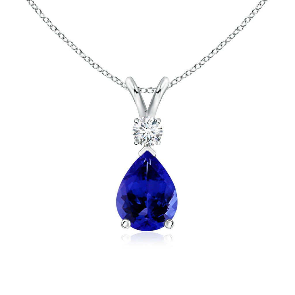 14K Gold Natural Tanzanite Teardrop Pendant with Diamond