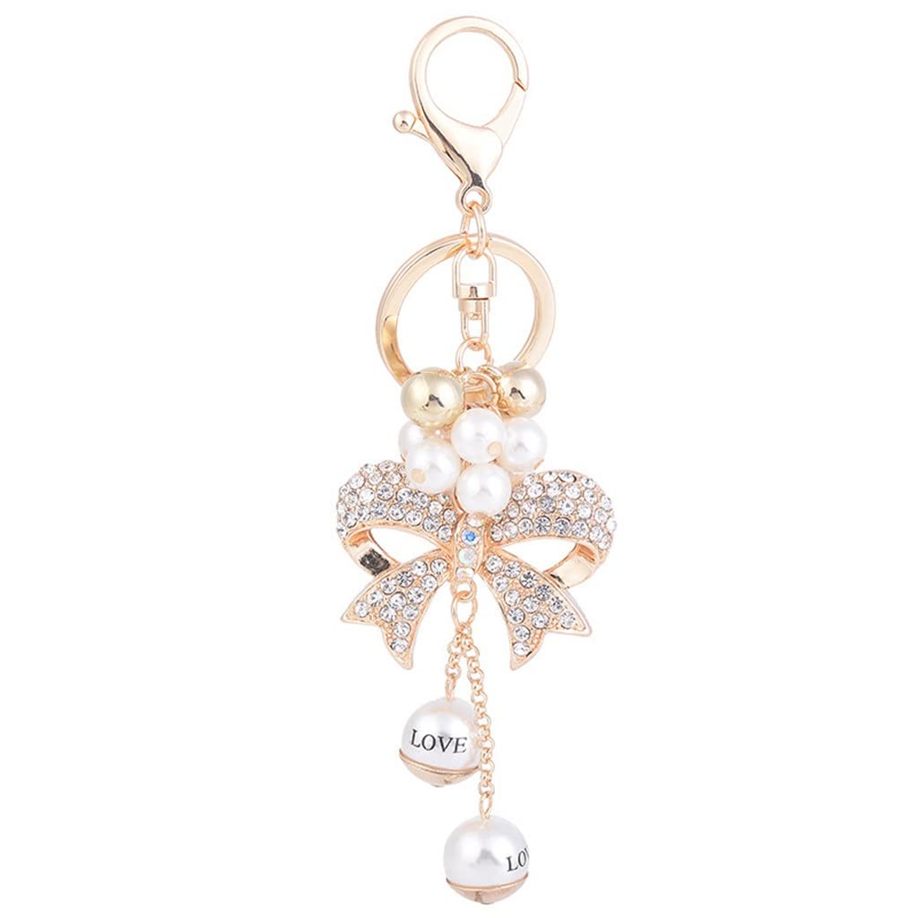 Pearl Crystal Bow Chain Keychain Alloy Bag Pendant Car Charm