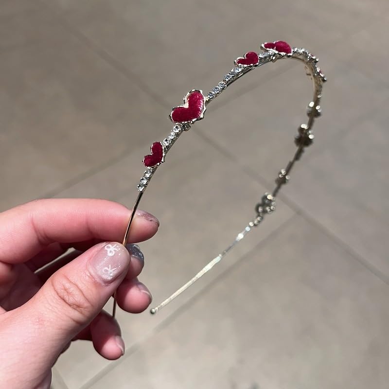 Rhinestone Love Pearl Headband Alloy Thin Hairband Women