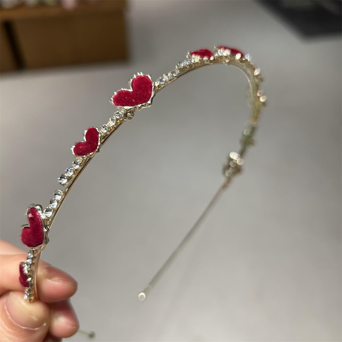 Rhinestone Love Pearl Headband Alloy Thin Hairband Women