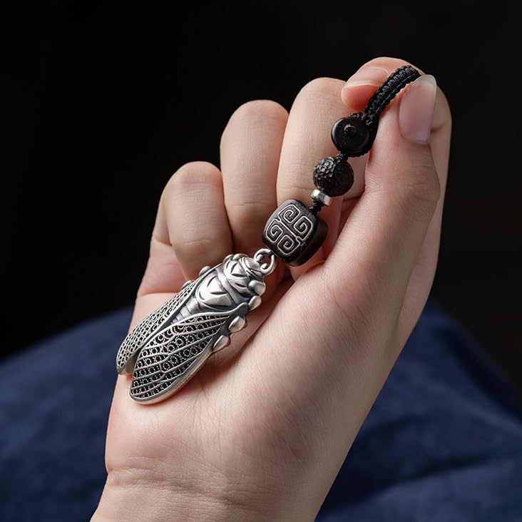 Sterling Silver Cicada Keychain Phone Pendant Vintage Backpack Charm