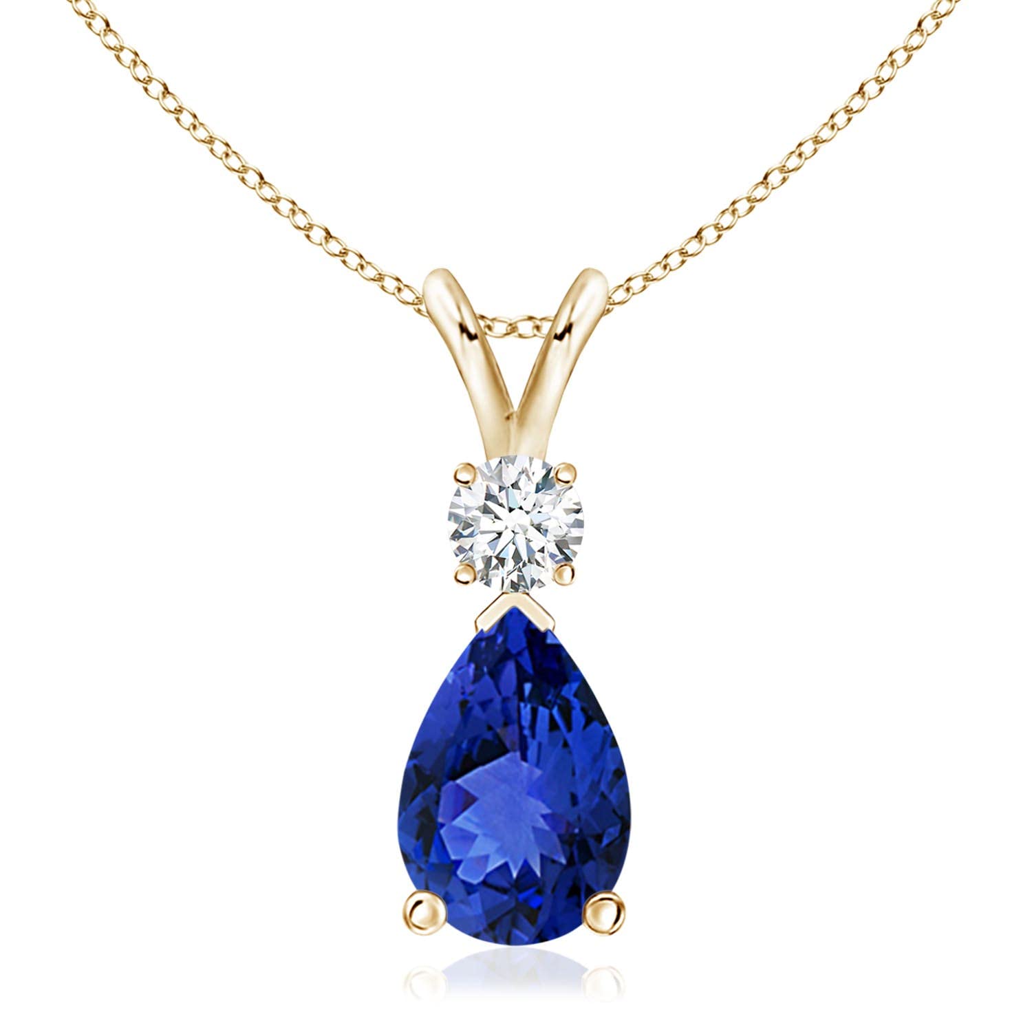 14K Gold Natural Tanzanite Teardrop Pendant with Diamond