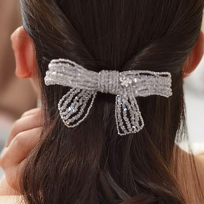 Crystal Bow Hair Clip Handmade Ponytail Half Up Spring Barrette