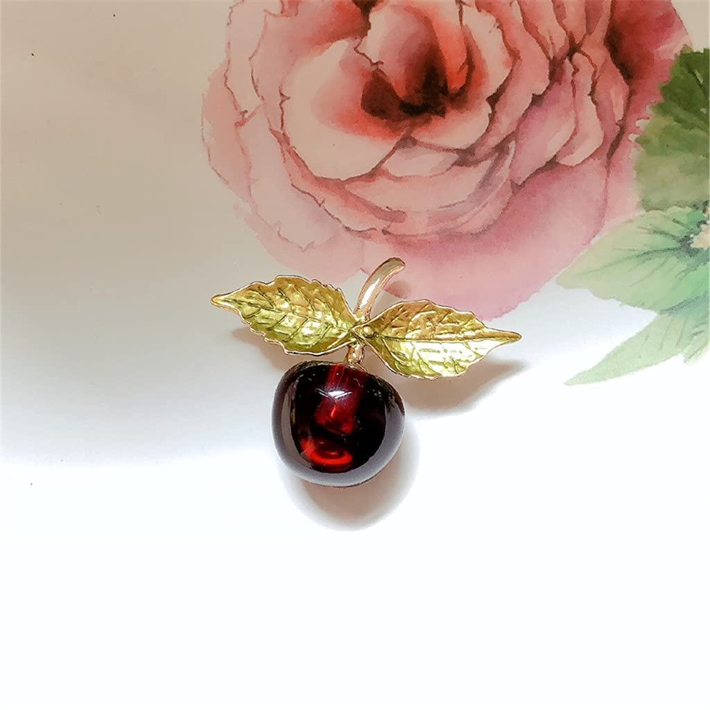 Red Cherry Enamel Brooch Transparent Fashion Jewelry Pin Women