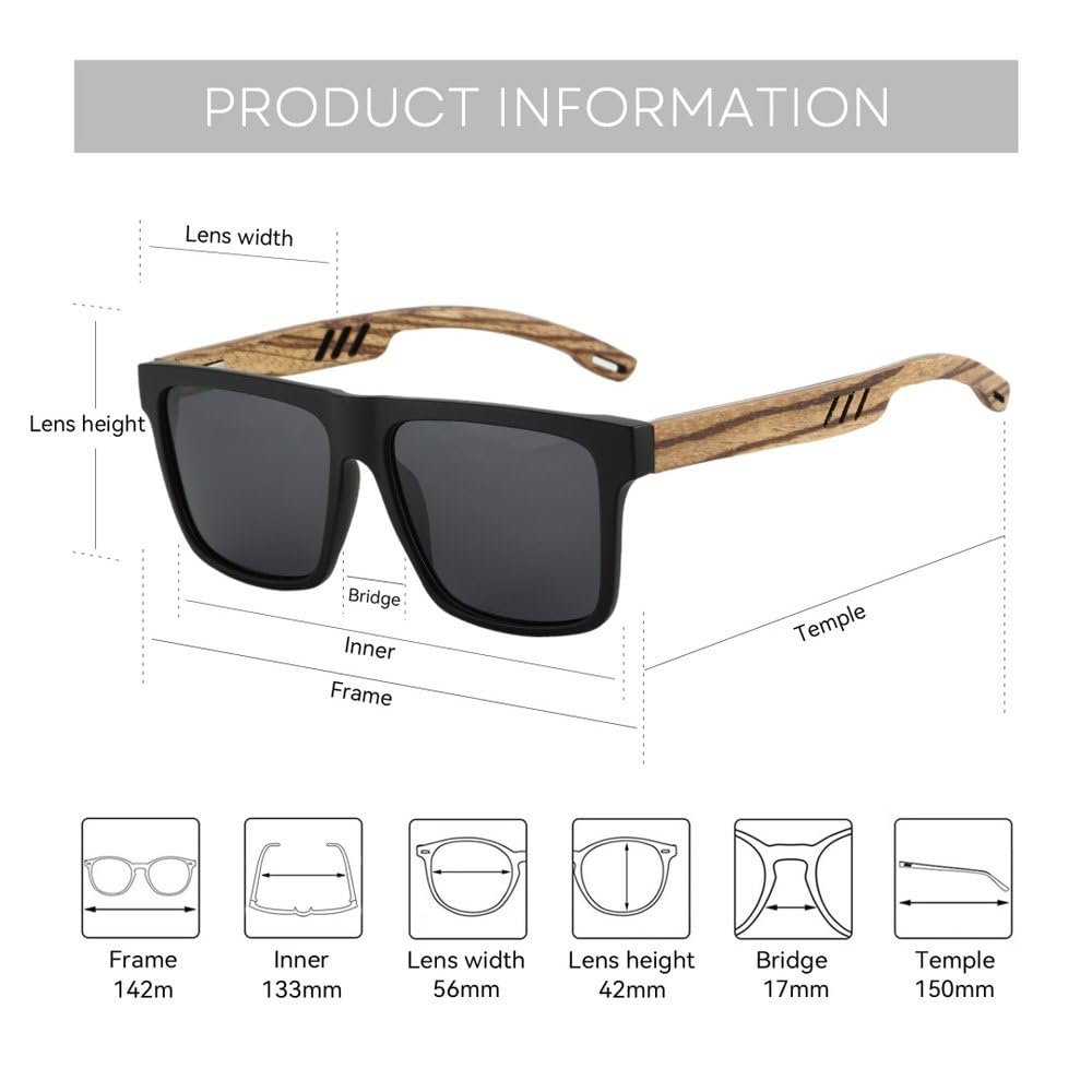 Walnut Wood Polarized Sunglasses Unisex Dark Lens UV Protection Eyewear