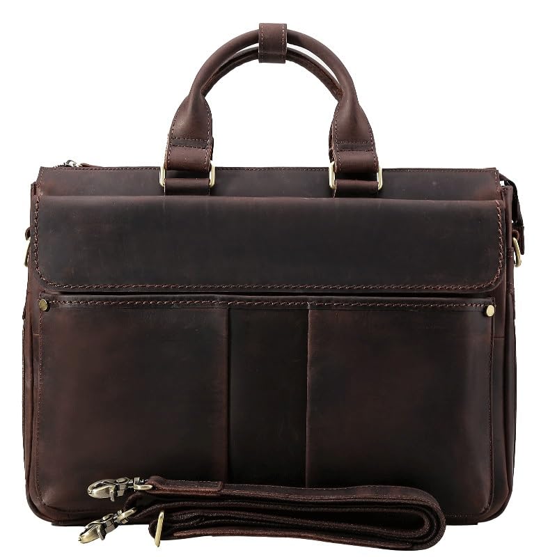 Vintage Crazy Horse Leather Laptop Briefcase Crossbody Bag