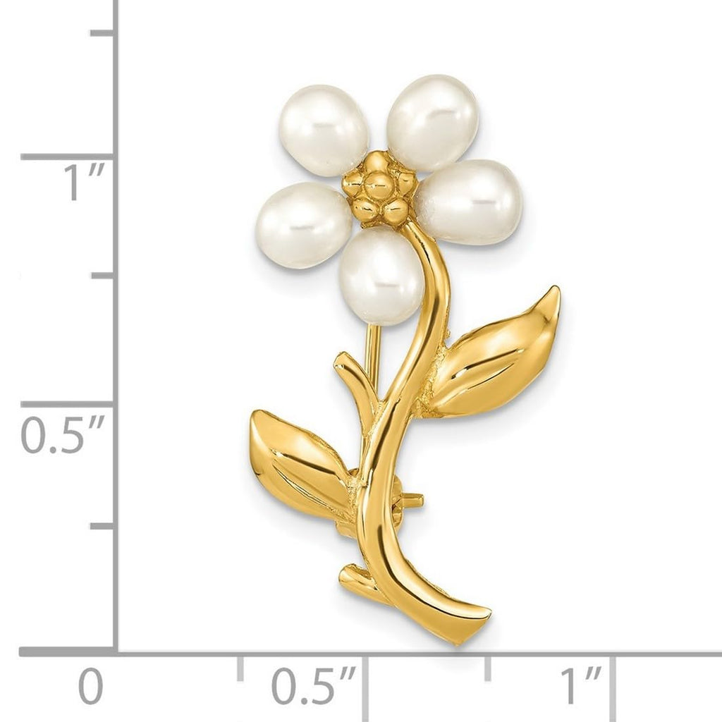 14K Gold Freshwater Pearl Flower Brooch Rice Pearl Pin Women
