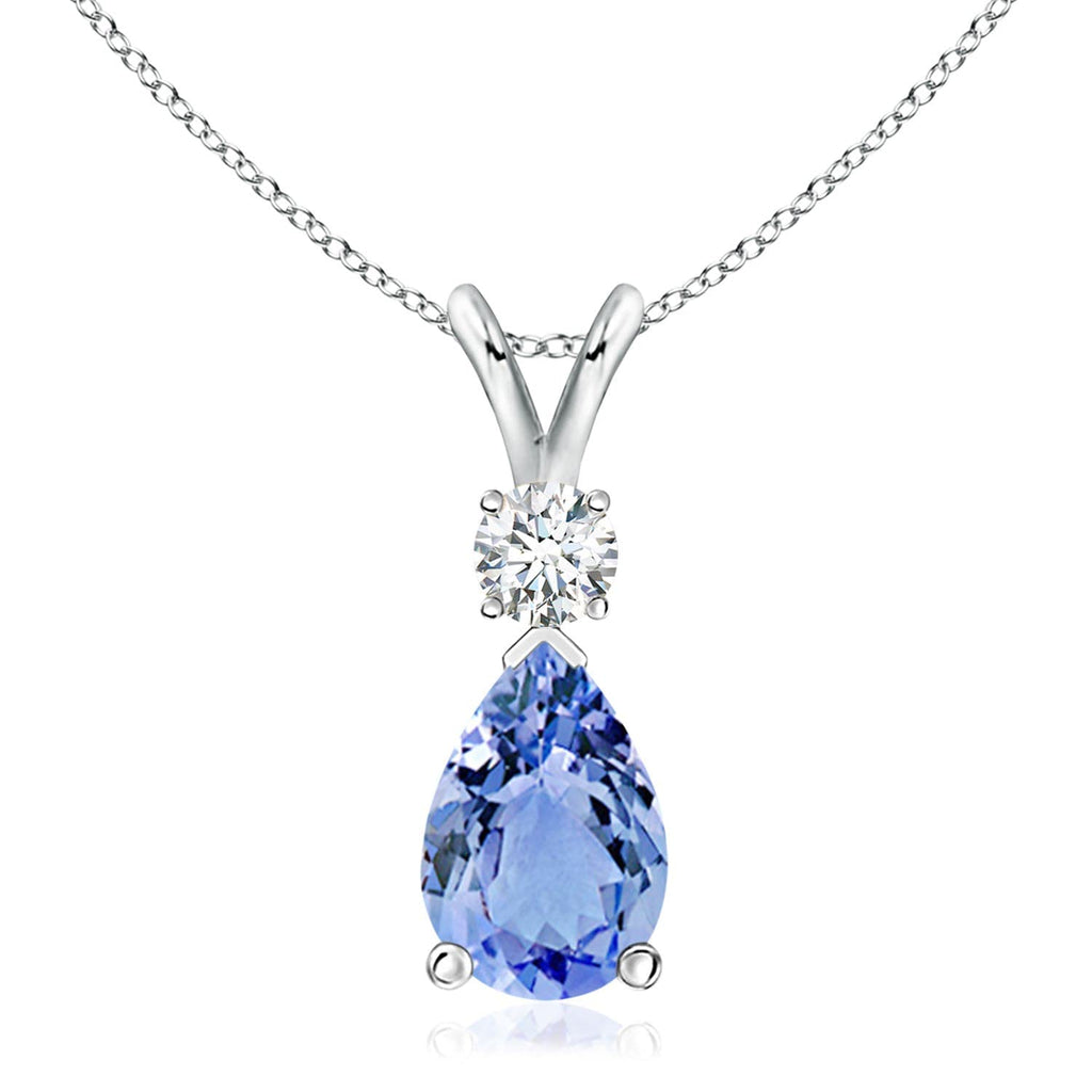 14K Gold Natural Tanzanite Teardrop Pendant with Diamond