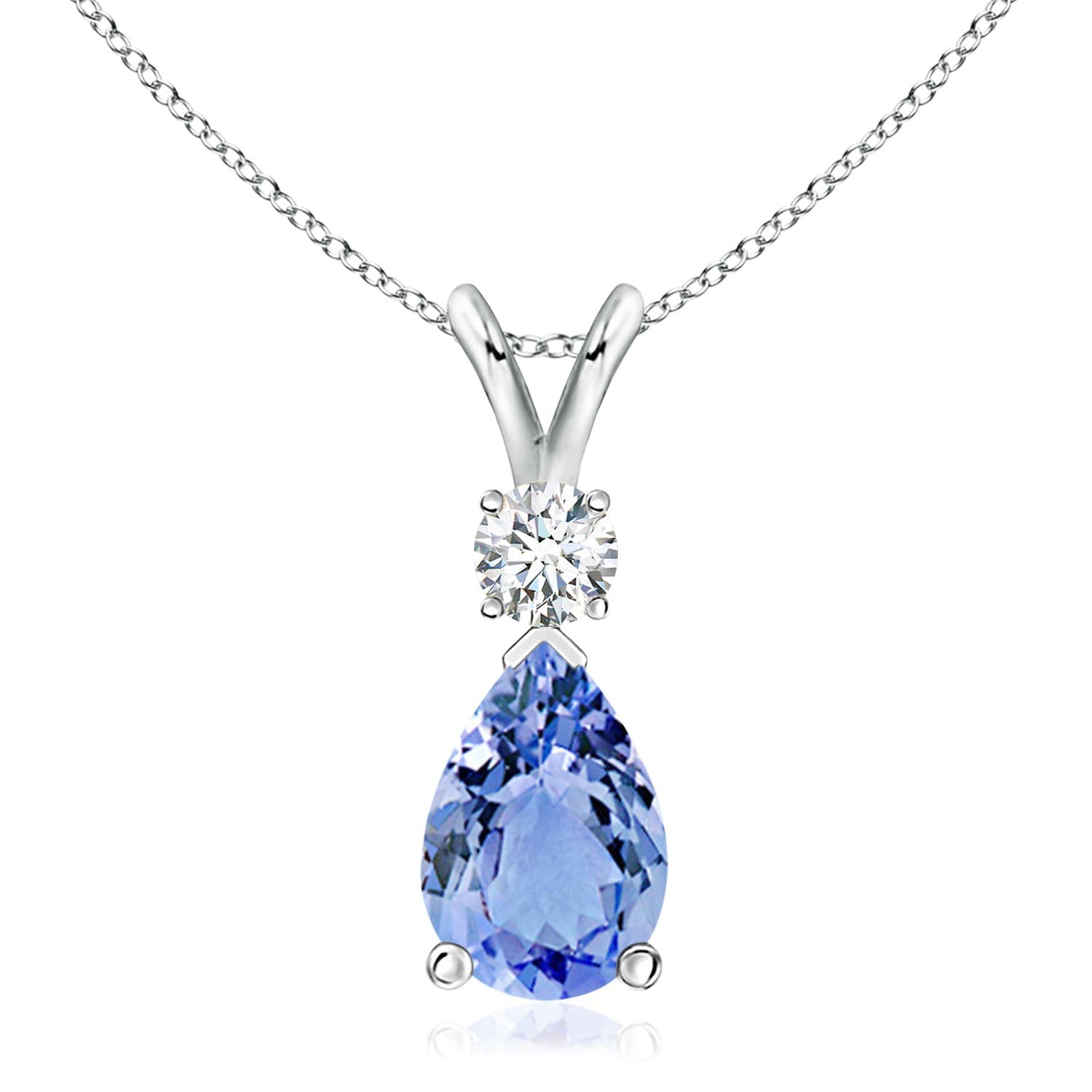 14K Gold Natural Tanzanite Teardrop Pendant with Diamond