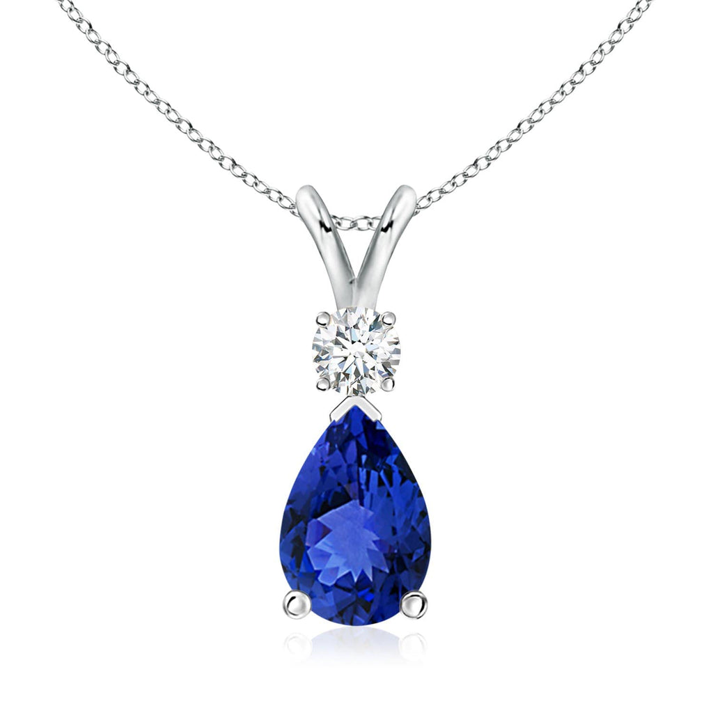 14K Gold Natural Tanzanite Teardrop Pendant with Diamond