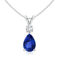 14K Gold Natural Tanzanite Teardrop Pendant with Diamond