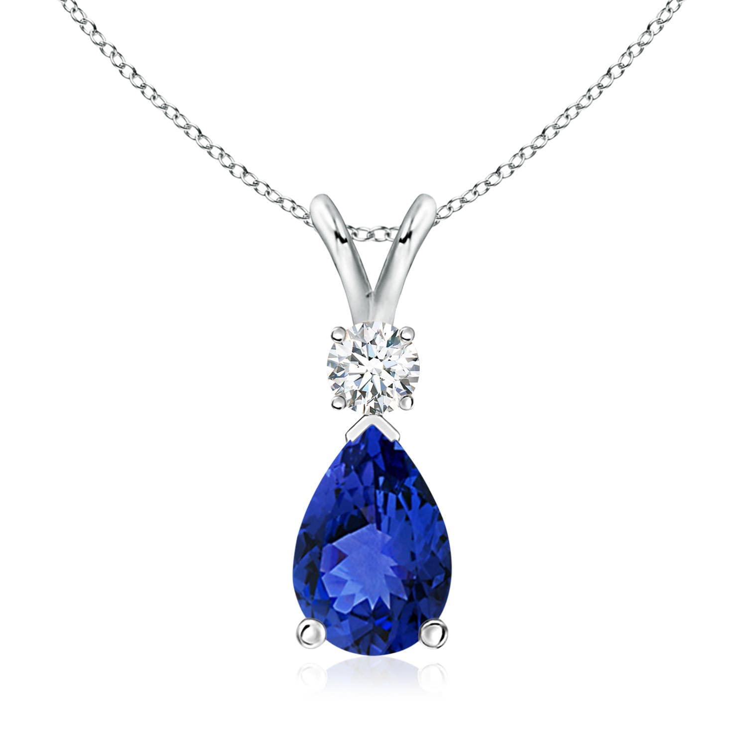 14K Gold Natural Tanzanite Teardrop Pendant with Diamond