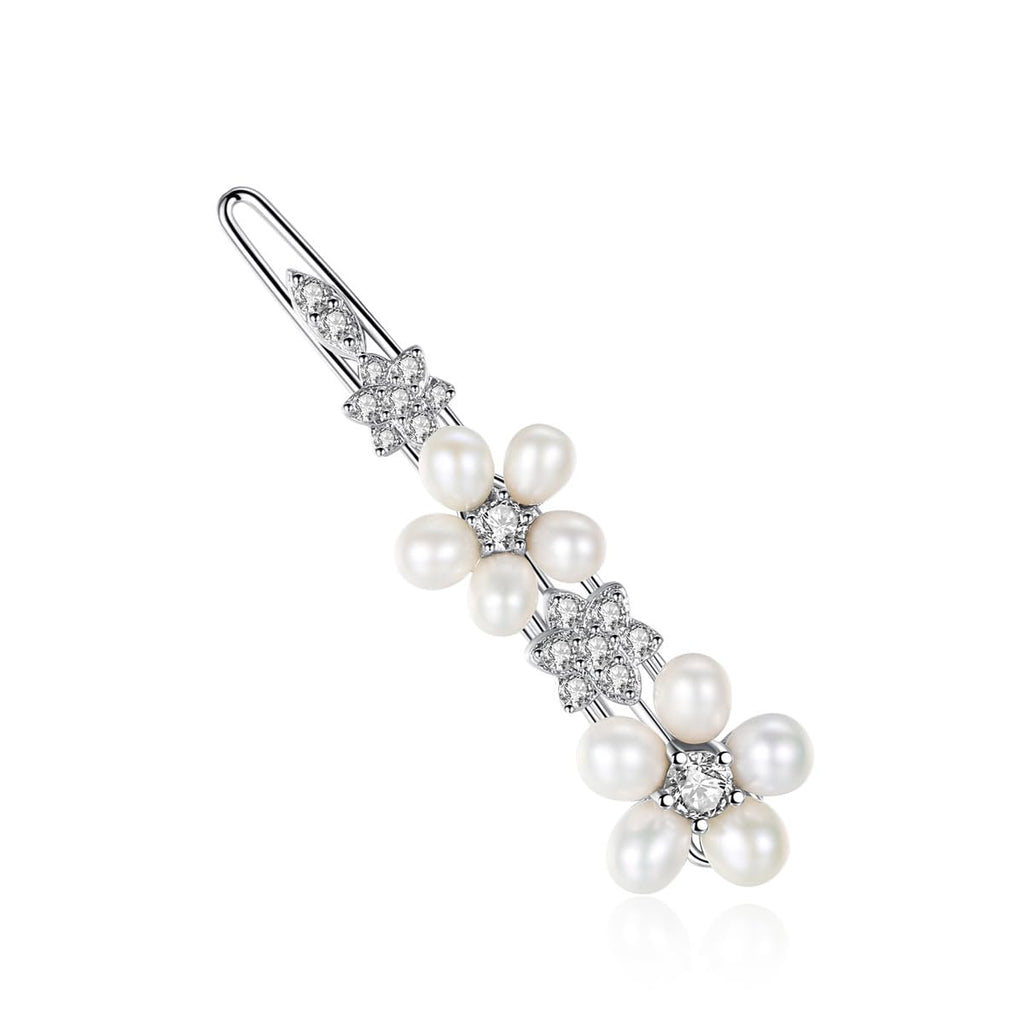 14K Gold Crystal Barrette Flower Pearl Hair Clip Tassel Accessory