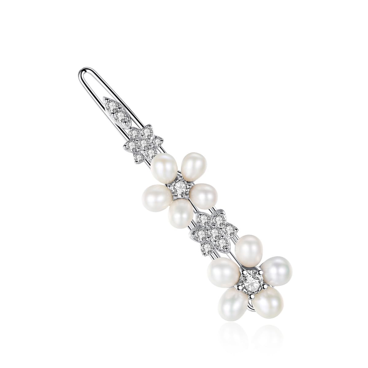 14K Gold Crystal Barrette Flower Pearl Hair Clip Tassel Accessory