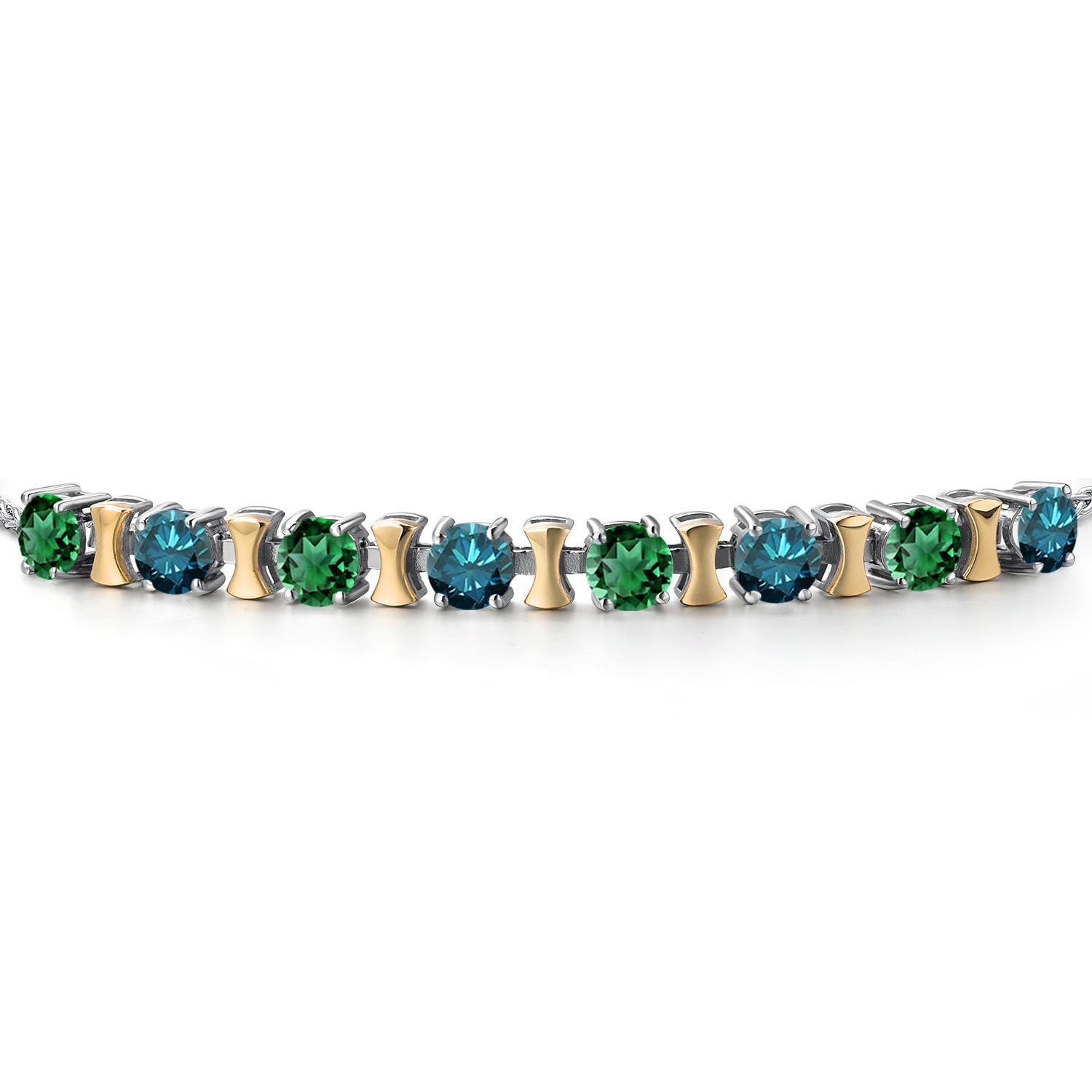 10K Gold 925 Silver Green Nano Emerald Blue Diamond Bracelet 9 Inch
