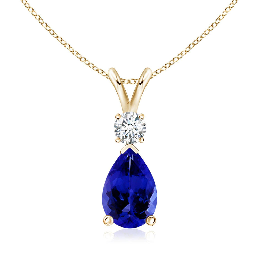 14K Gold Natural Tanzanite Teardrop Pendant with Diamond