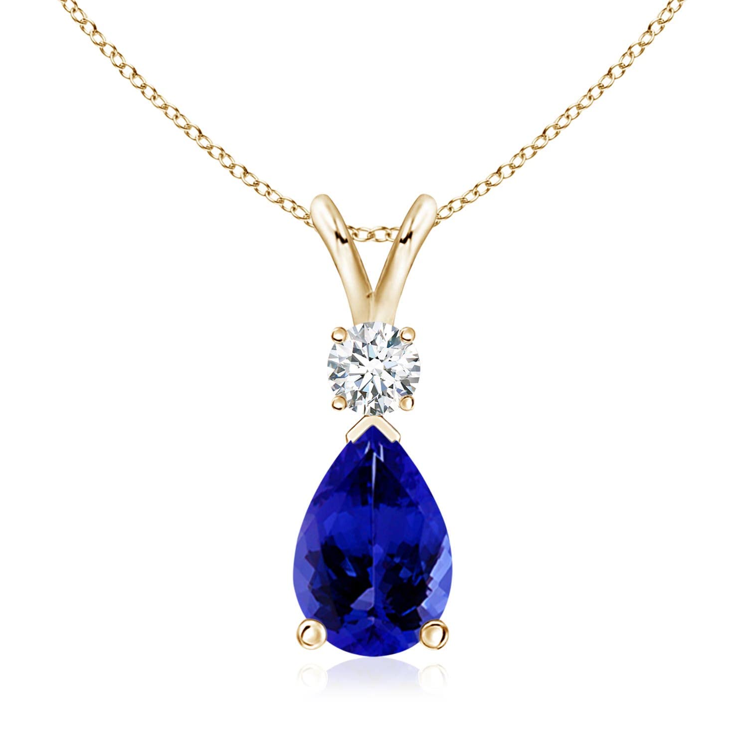 14K Gold Natural Tanzanite Teardrop Pendant with Diamond