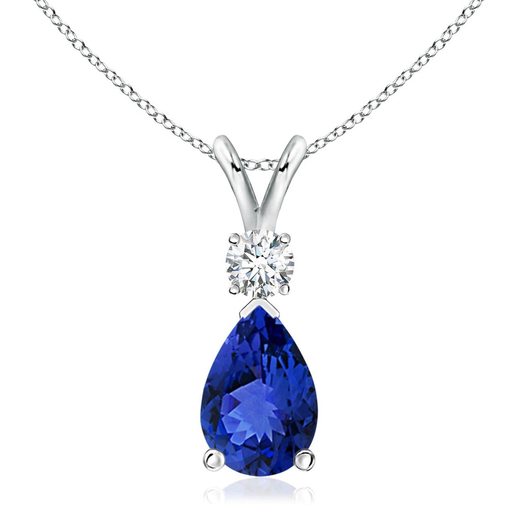 14K Gold Natural Tanzanite Teardrop Pendant with Diamond
