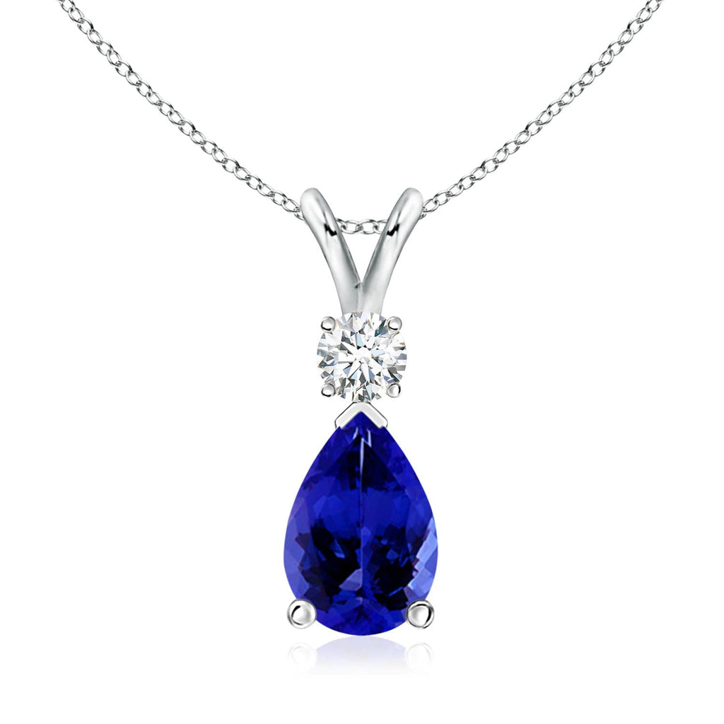 14K Gold Natural Tanzanite Teardrop Pendant with Diamond