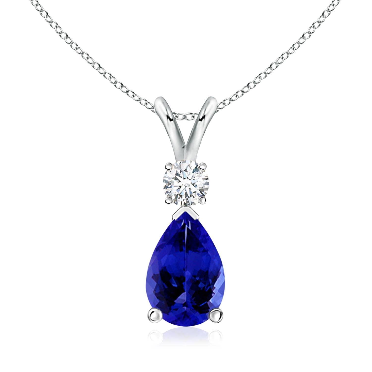 14K Gold Natural Tanzanite Teardrop Pendant with Diamond