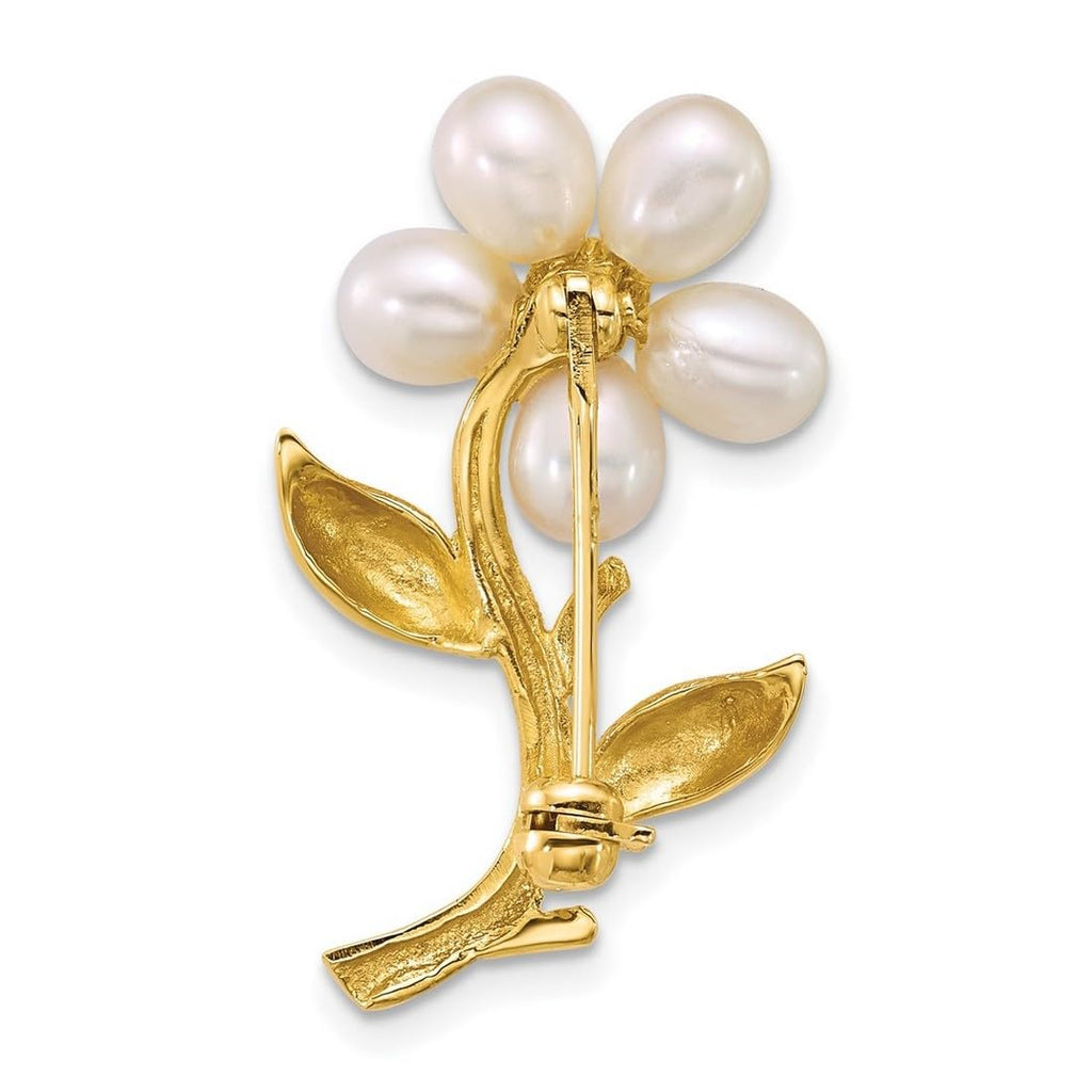 14K Gold Freshwater Pearl Flower Brooch Rice Pearl Pin Women