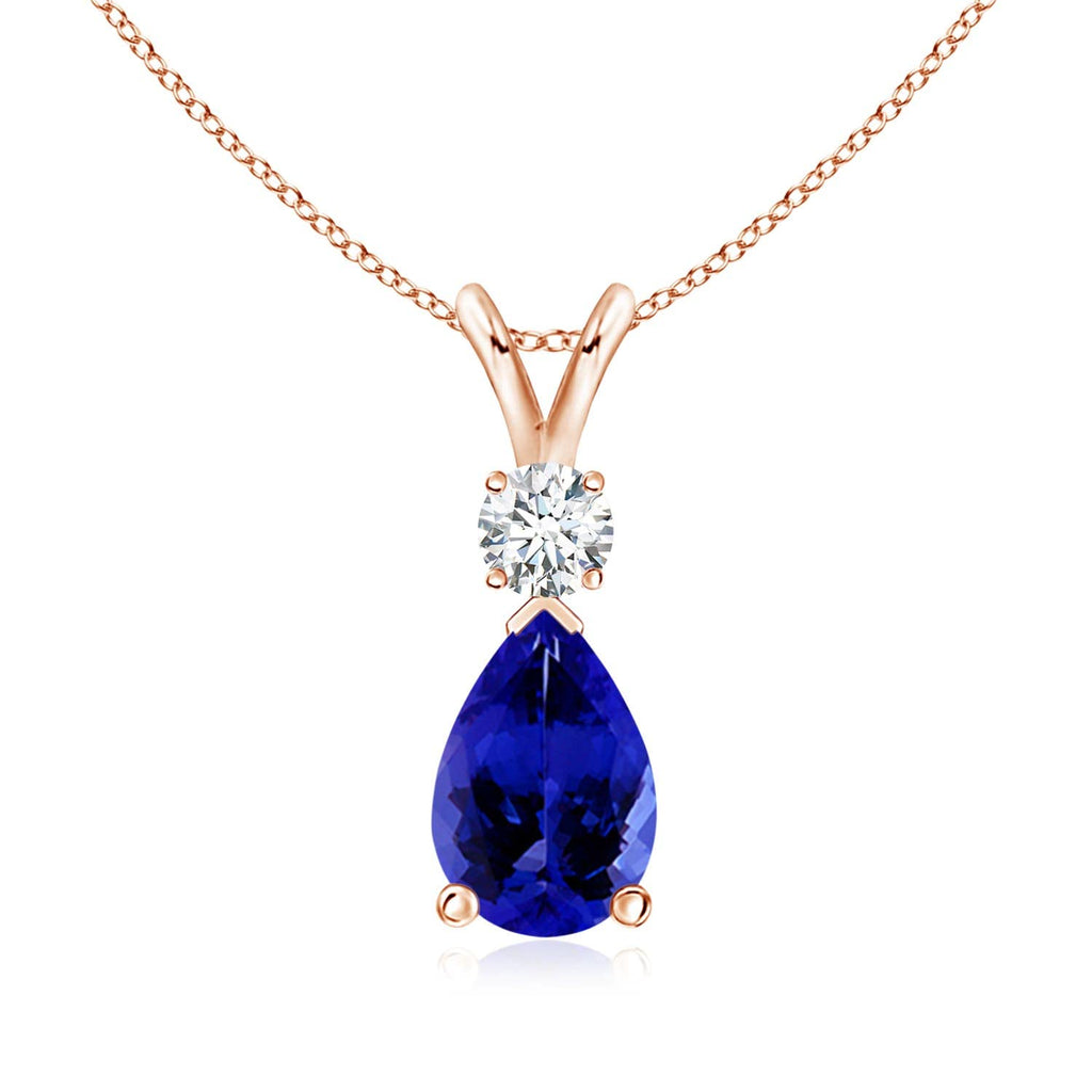 14K Gold Natural Tanzanite Teardrop Pendant with Diamond