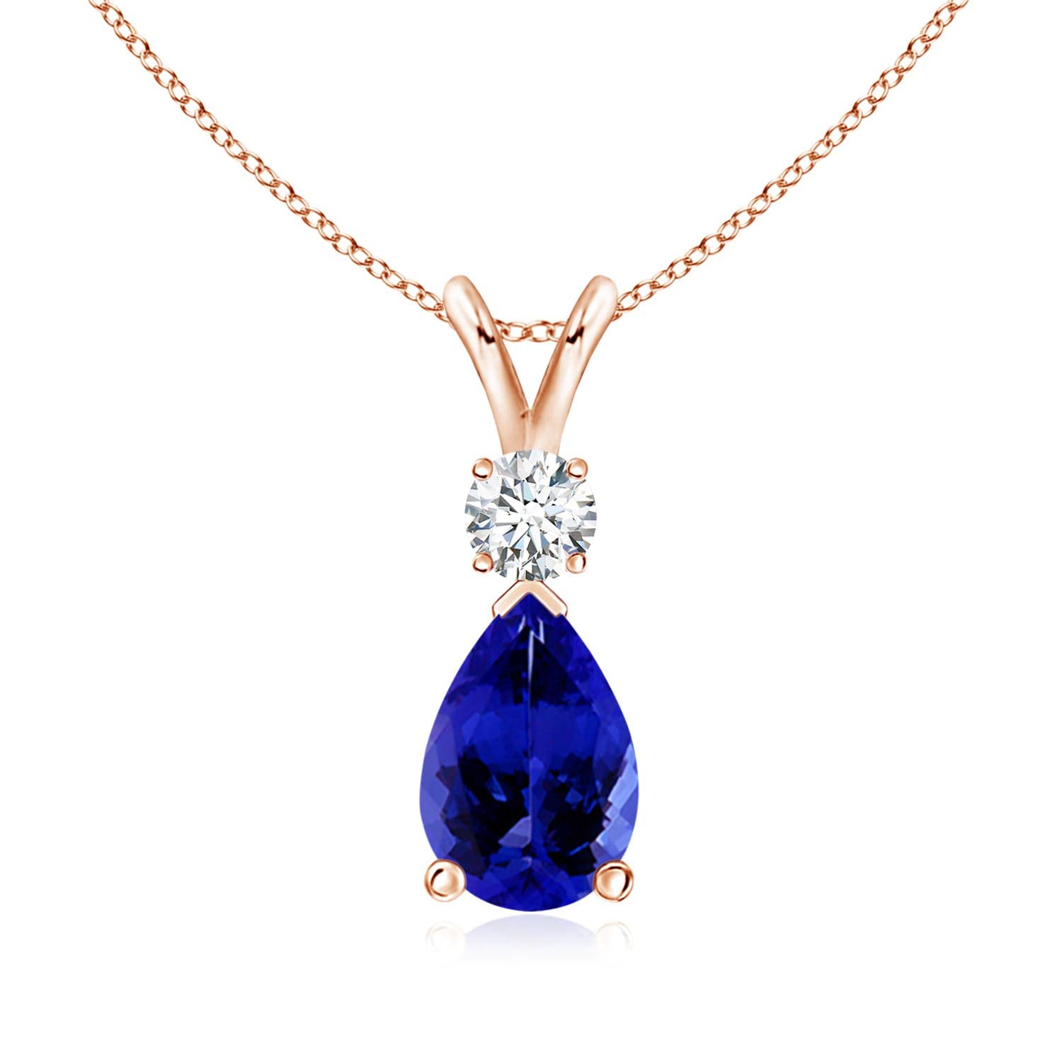 14K Gold Natural Tanzanite Teardrop Pendant with Diamond