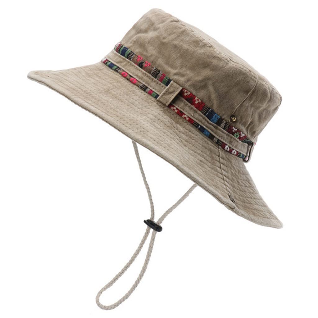 Men Cotton UV Protection Bucket Sun Hat Travel Cap