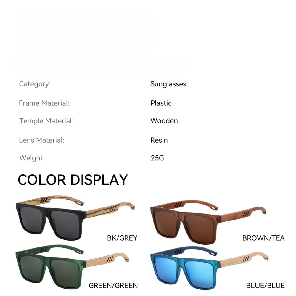 Walnut Wood Polarized Sunglasses Unisex Dark Lens UV Protection Eyewear