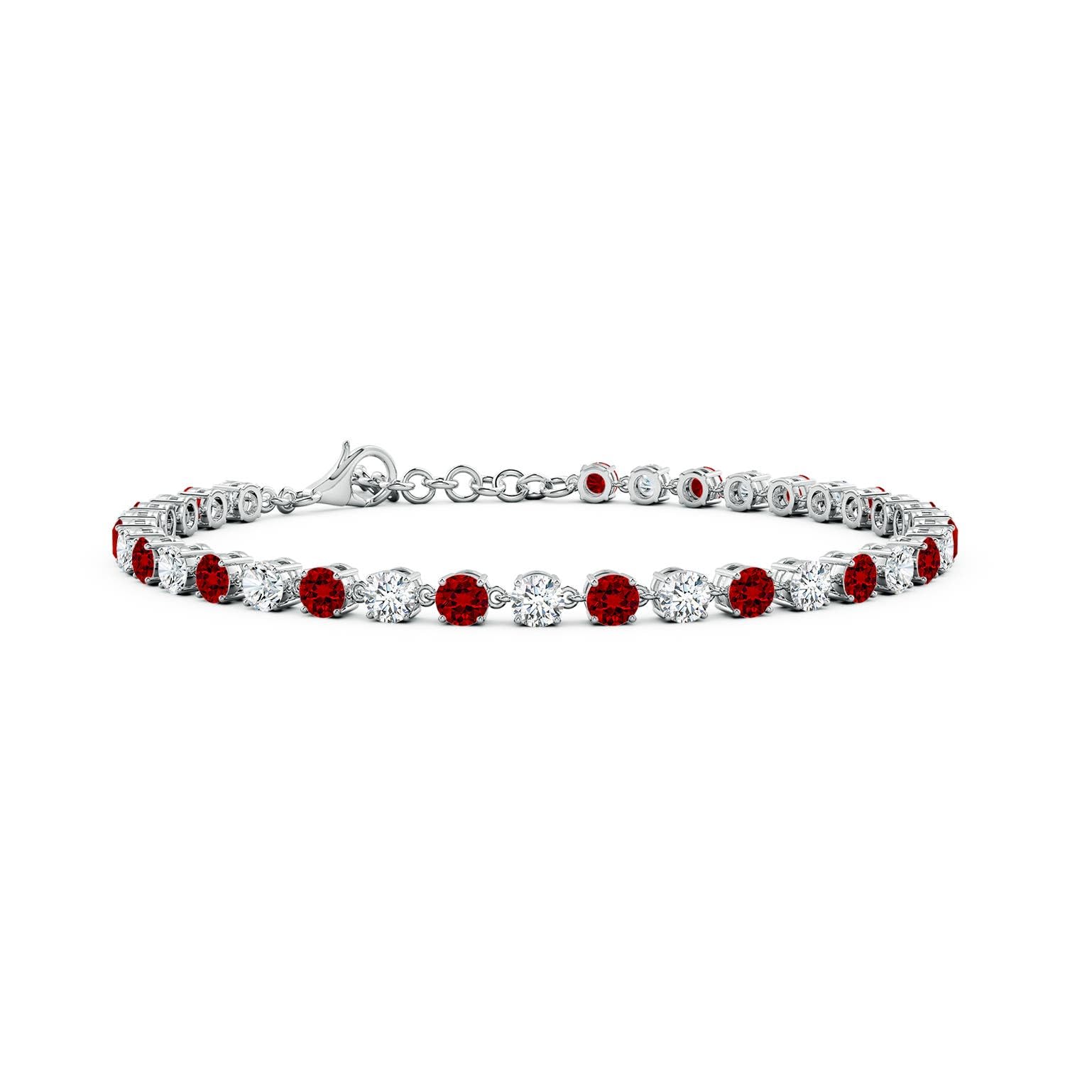 14K Gold Oval Lab Diamond Ruby Tennis Link Bracelet 7 Inch