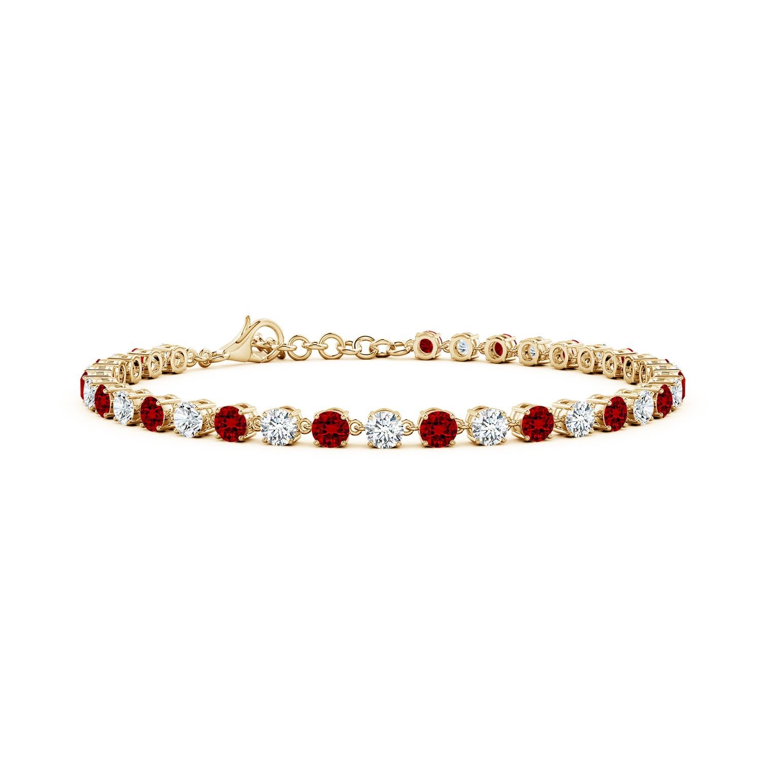 14K Gold Oval Lab Diamond Ruby Tennis Link Bracelet 7 Inch