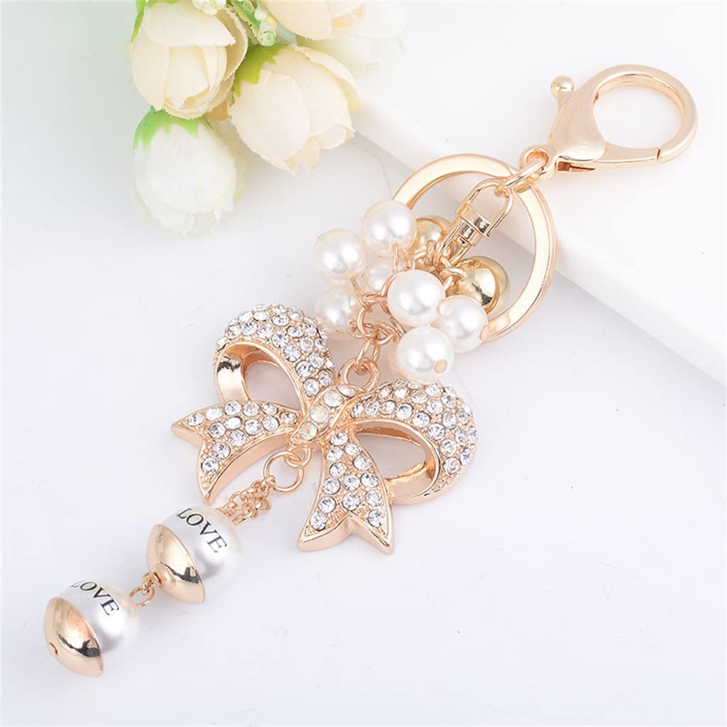 Pearl Crystal Bow Chain Keychain Alloy Bag Pendant Car Charm