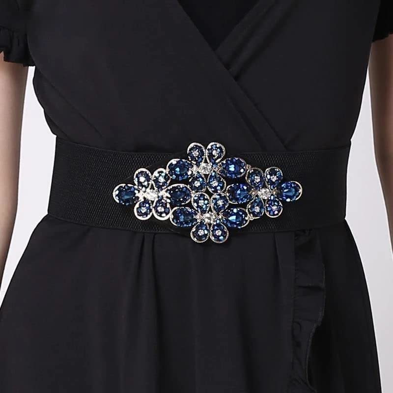Women Latin Crystal Rhinestone Elastic Dance Waist Belt