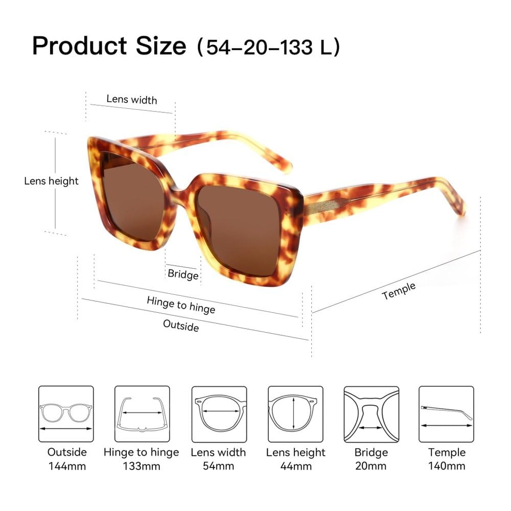 Butterfly Acetate Polarized Sunglasses UV400 Thick Frame Women Grey Lens Eyewear