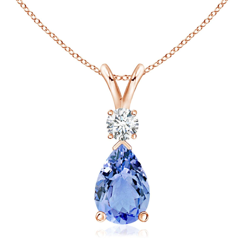 14K Gold Natural Tanzanite Teardrop Pendant with Diamond