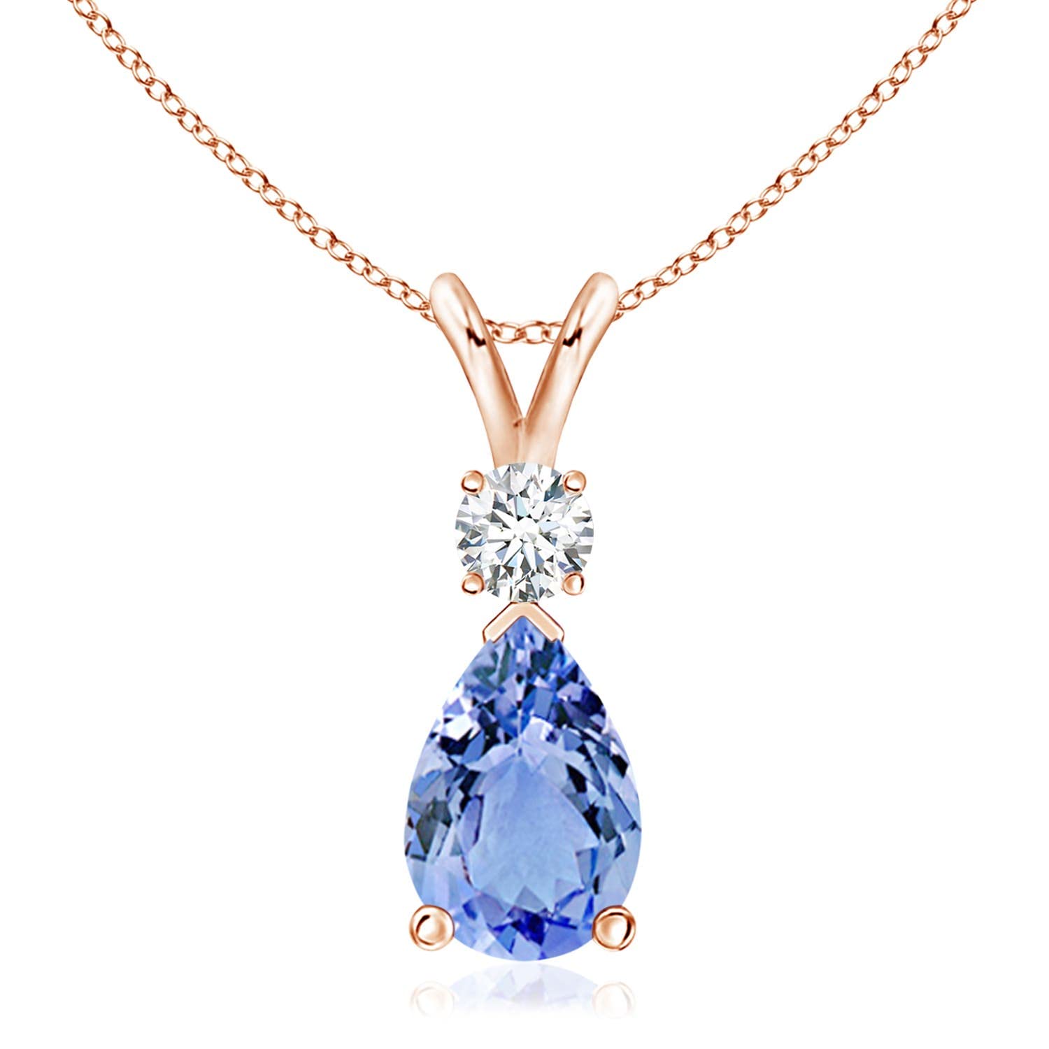 14K Gold Natural Tanzanite Teardrop Pendant with Diamond