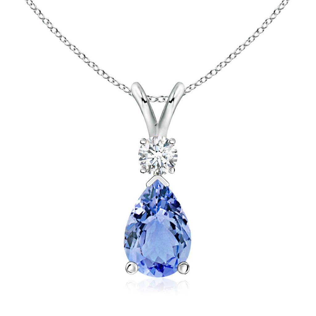 14K Gold Natural Tanzanite Teardrop Pendant with Diamond