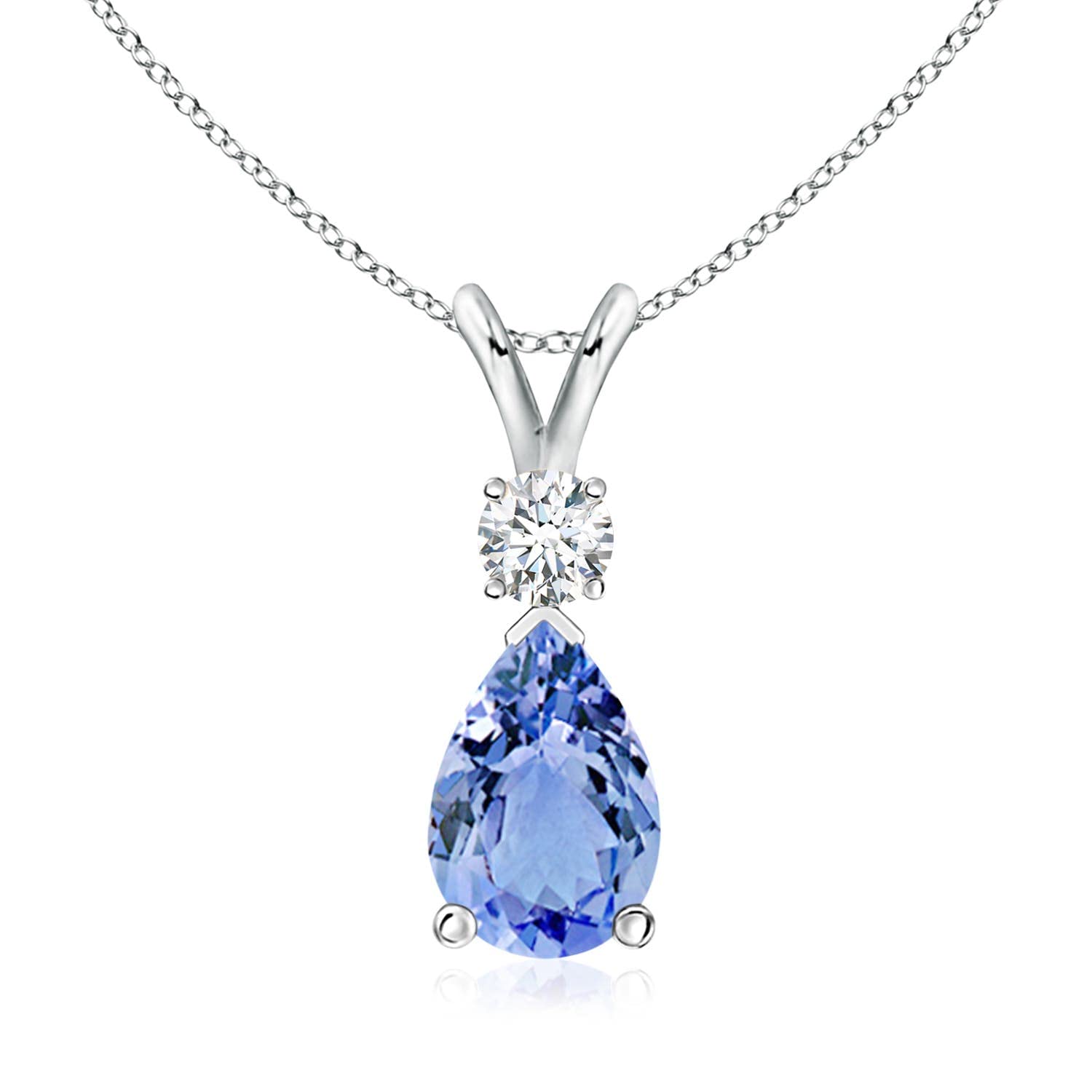 14K Gold Natural Tanzanite Teardrop Pendant with Diamond