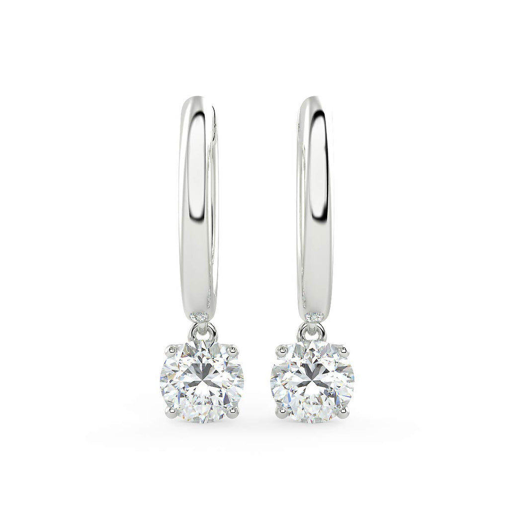14K Gold Lab Diamond Huggie Drop Hoop Earrings