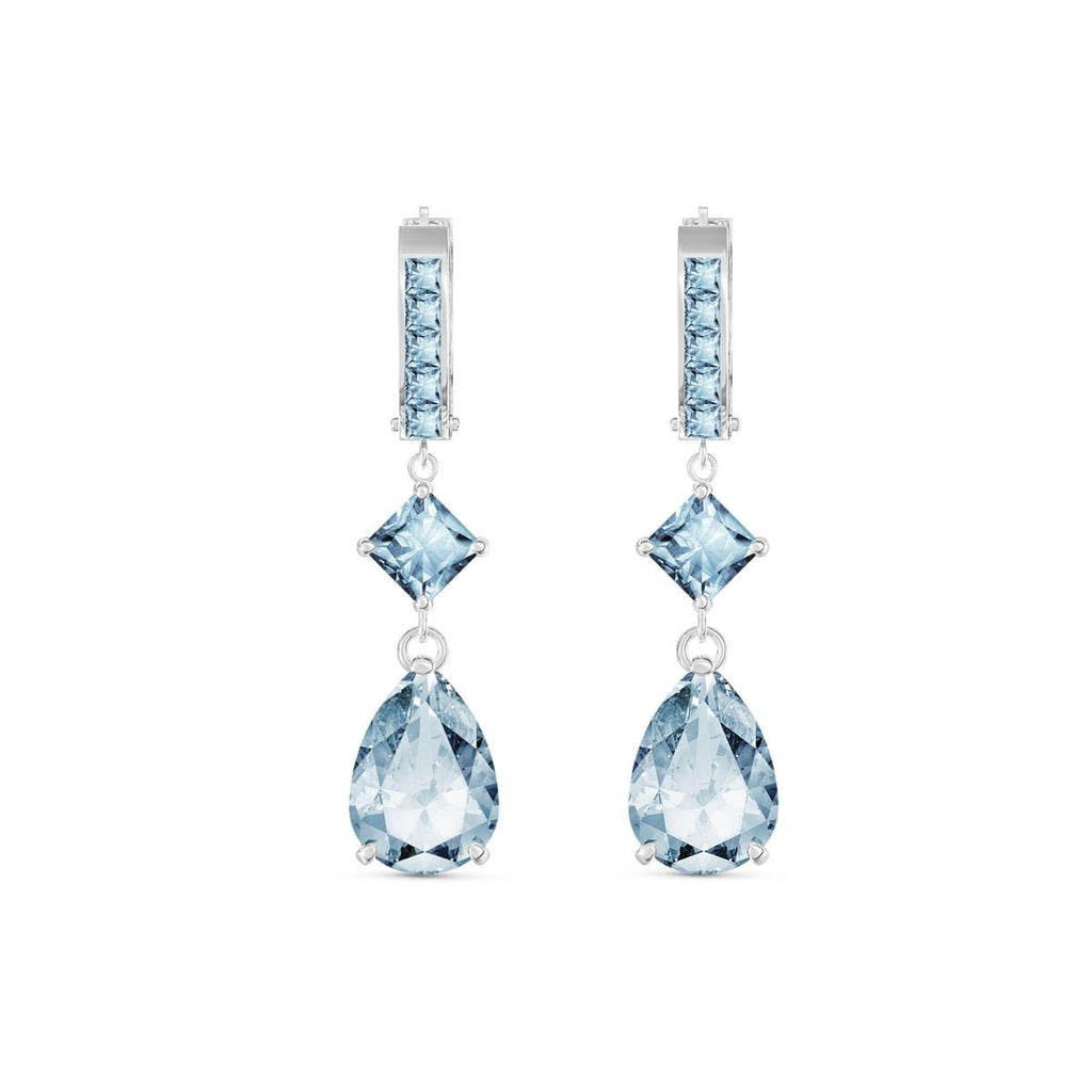 14K Yellow Gold Natural Aquamarine Huggie Hoop Earrings