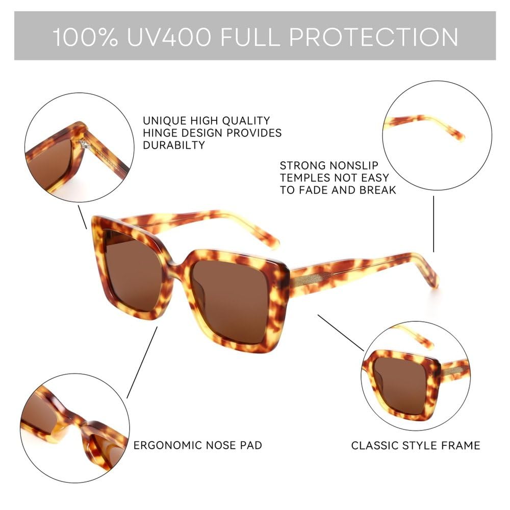 Butterfly Acetate Polarized Sunglasses UV400 Thick Frame Women Grey Lens Eyewear
