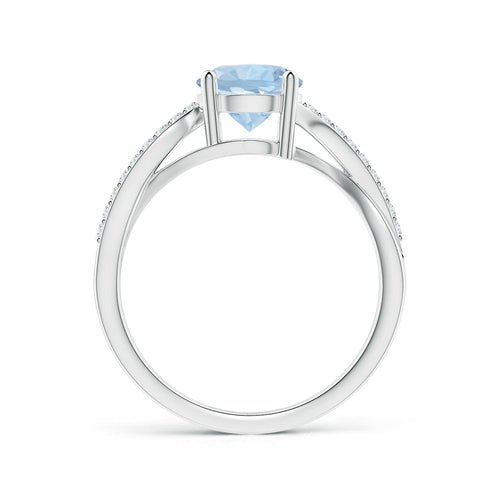 14K Gold Aquamarine Twisted Split Shank Ring