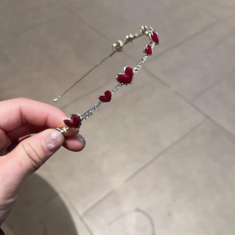 Rhinestone Love Pearl Headband Alloy Thin Hairband Women