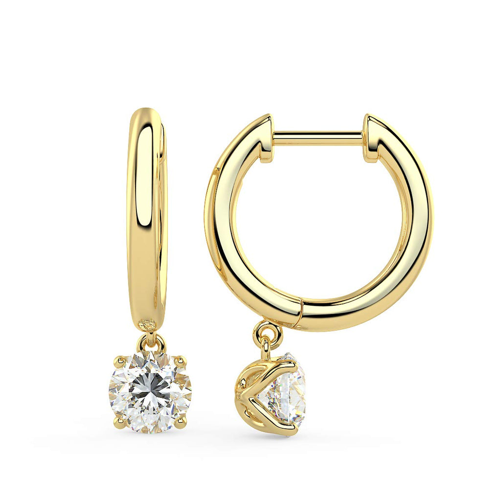 14K Gold Lab Diamond Huggie Drop Hoop Earrings