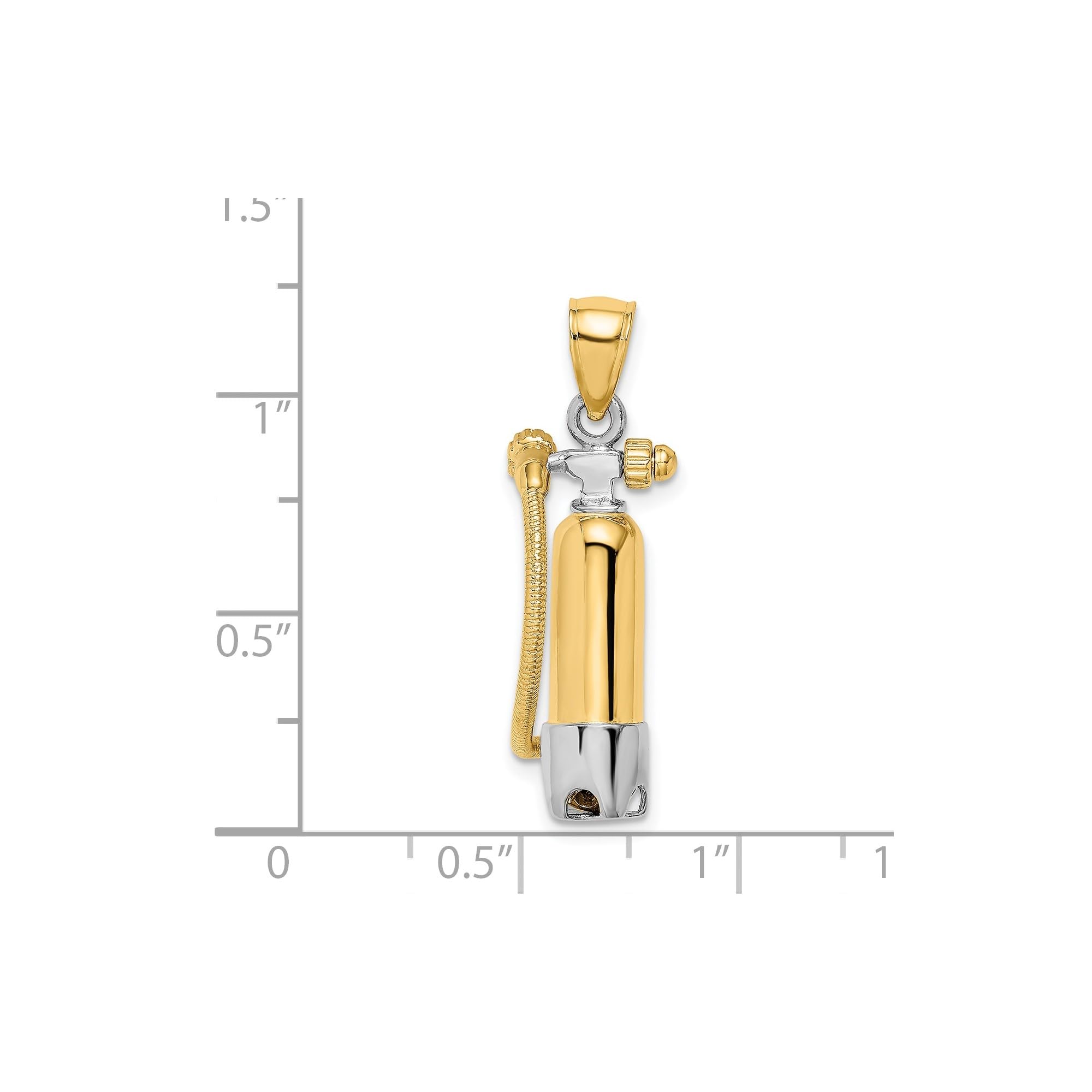 14K Yellow Gold Rhodium Scuba Tank Pendant Necklace Unisex Ocean Adventure Jewelry