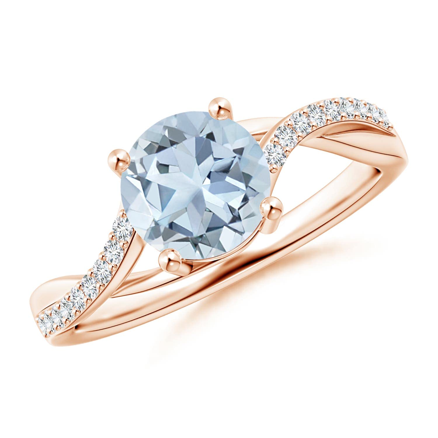 14K Gold Aquamarine Twisted Split Shank Ring