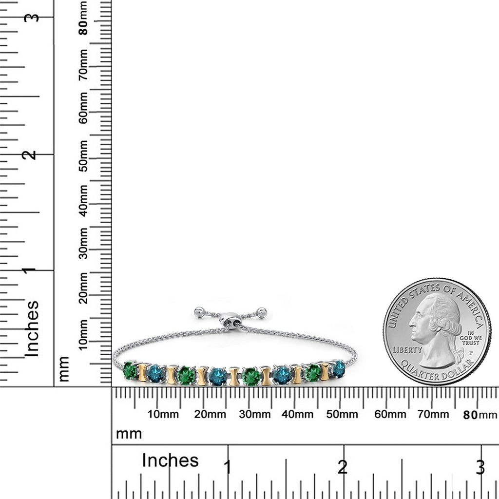 10K Gold 925 Silver Green Nano Emerald Blue Diamond Bracelet 9 Inch