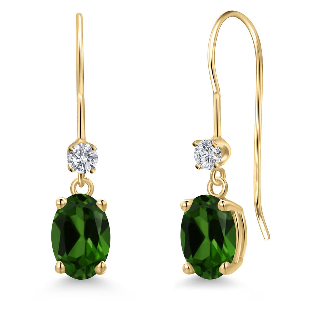 14K Yellow Gold Green Diopside Lab Diamond Oval Earrings