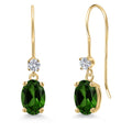 14K Yellow Gold Green Diopside Lab Diamond Oval Earrings