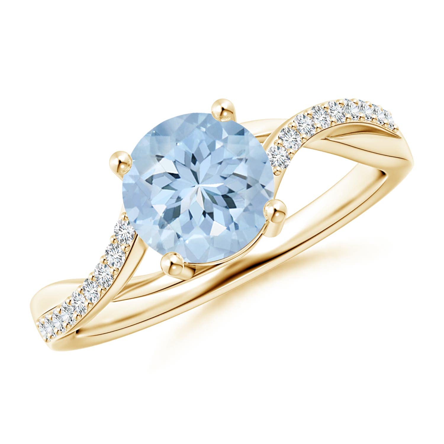 14K Gold Aquamarine Twisted Split Shank Ring